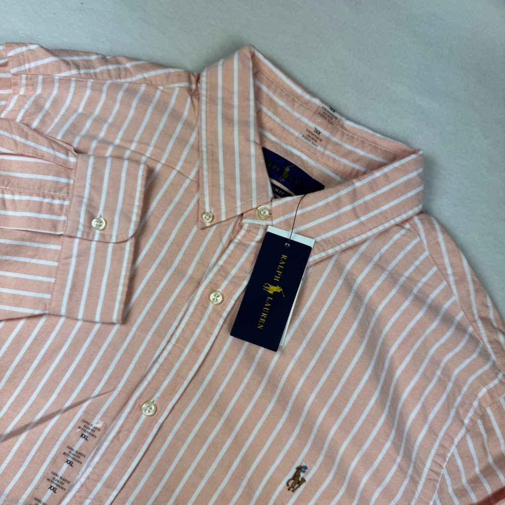 Ralph Lauren‎ Mens XXL Shirt Long Sleeve Slim Fit Button Down Striped Orange